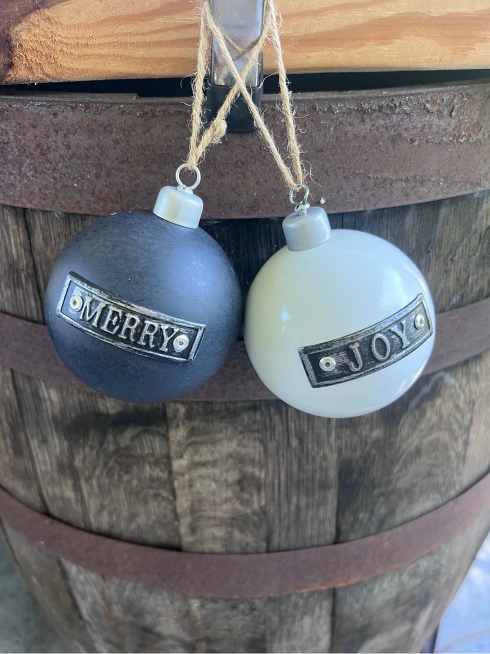 Christmas Ornaments/Bulbs Vintage Black and White Merry/Joy